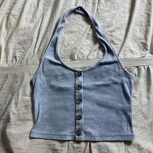 Blue Ribbed Crop Halter Top | Aeropostale